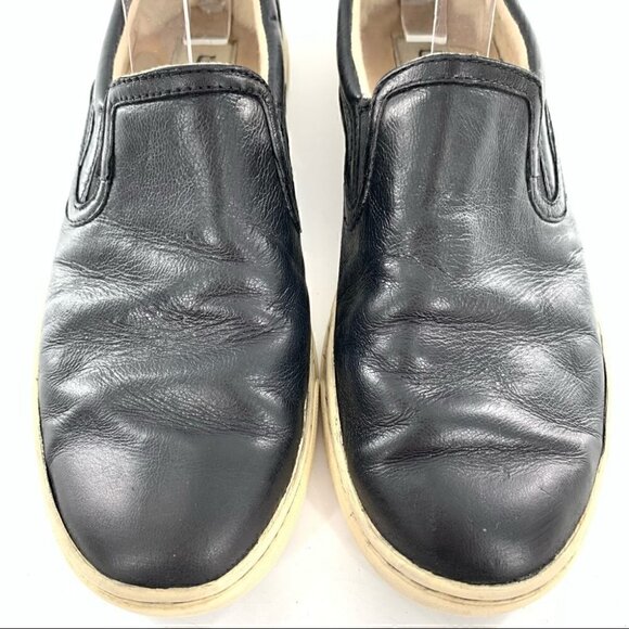 Ugg slip on sneakers size 8 39 black leather fleece wool lining flatforms - Picture 2 of 14